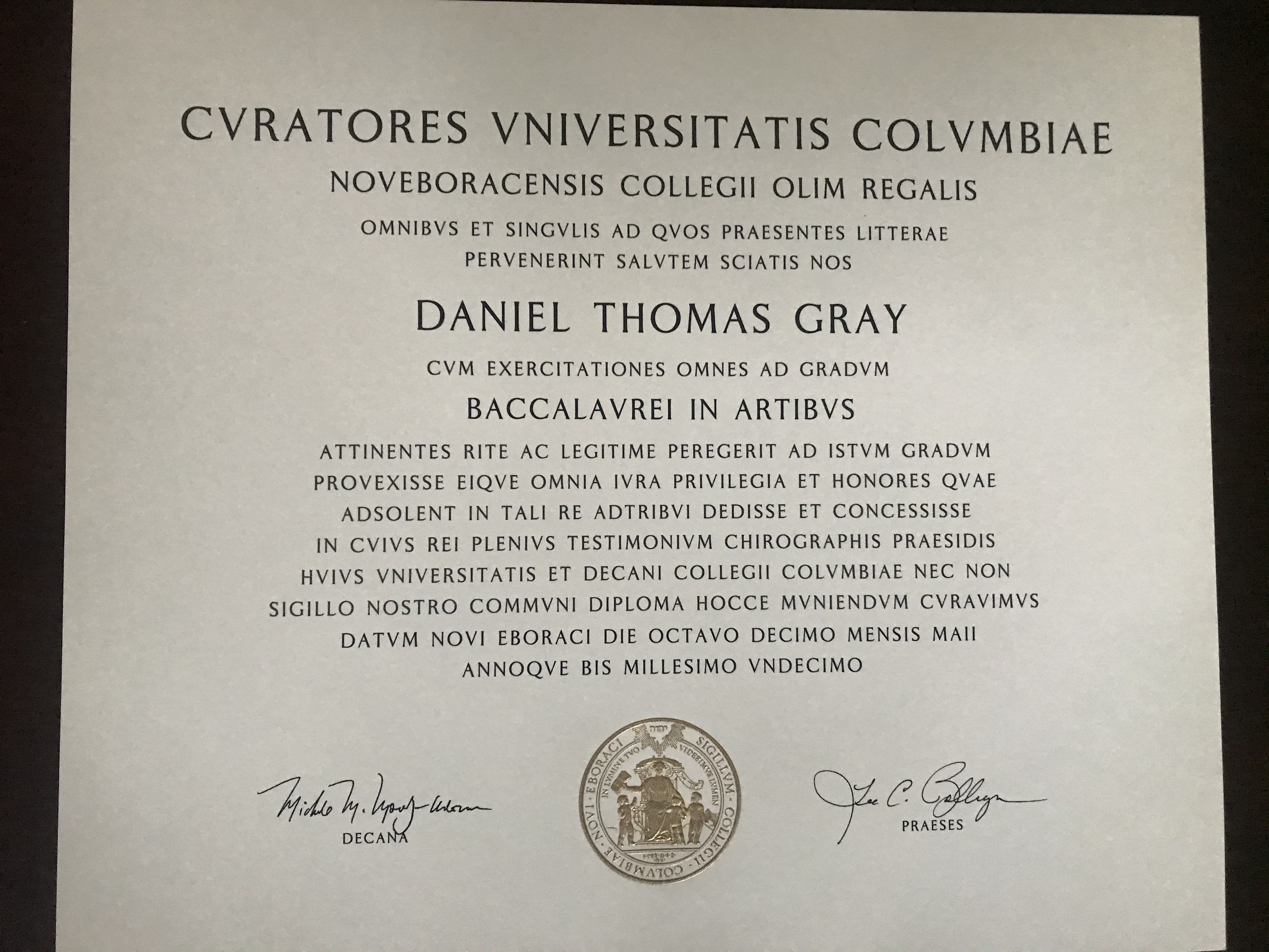 Columbia University Physics Diploma