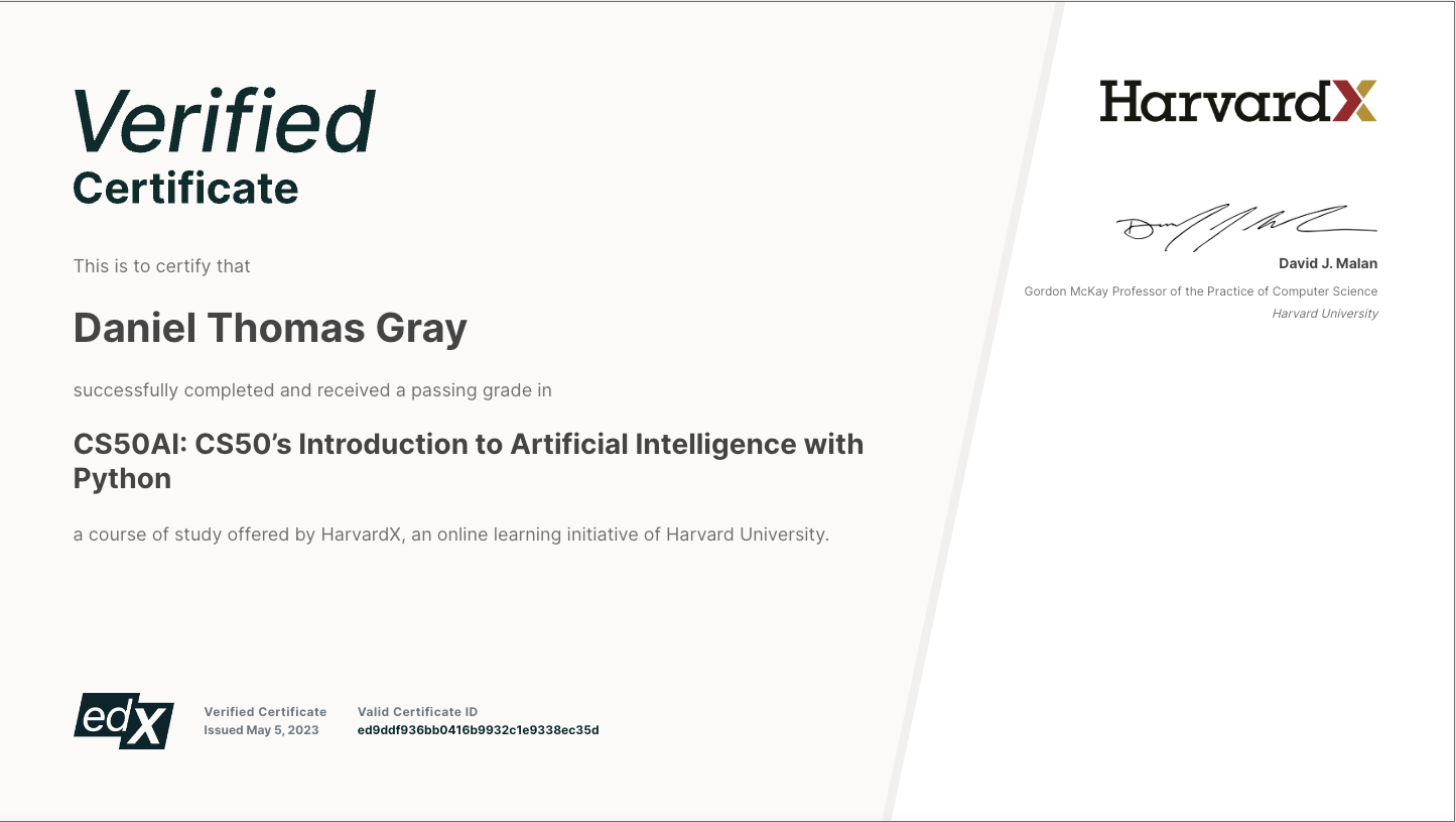 CS50AI Verified Certificate