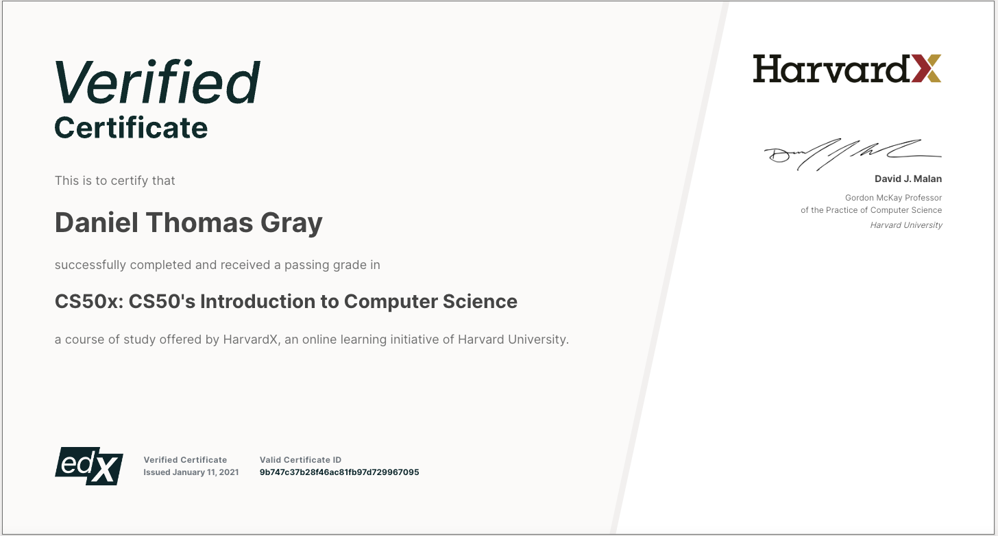 CS50x Certificate
